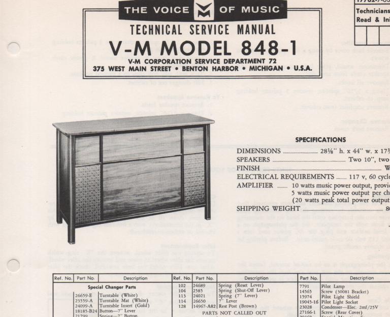 848-1 Console Service Manual... Comes with 1257 record changer manual
No schematics..