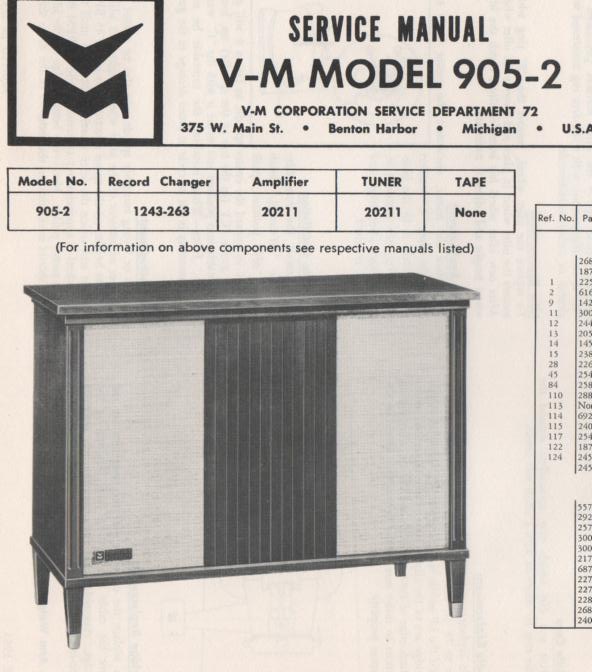 905-2 Console Service Manual Comes with 1243 changer manual.. No schematics.. 