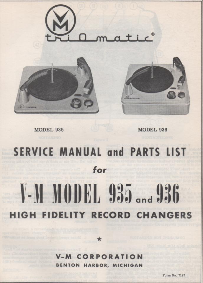935 936 Record Changer Service Manual