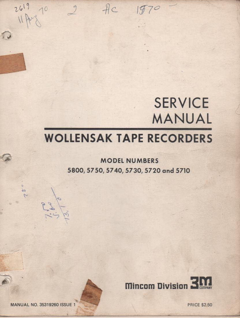 5710 5720 5730 5740 5750 5800 Reel to Reel Service Manual  WOLLENSAK