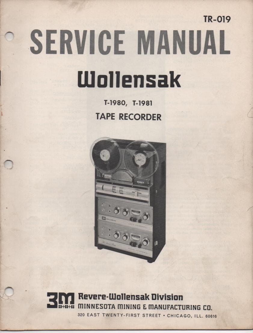 T-1980 T-1981 Reel to Reel Service Manual  WOLLENSAK