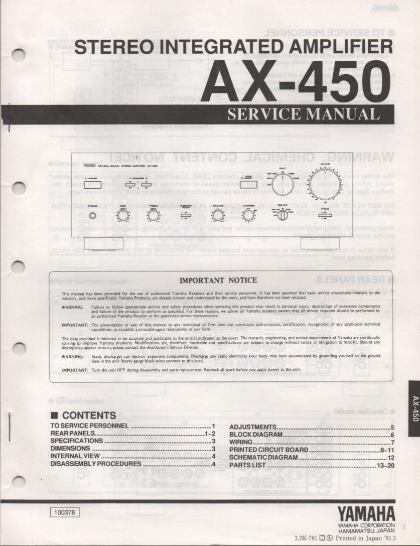 AX-450 Amplifier Service Manual