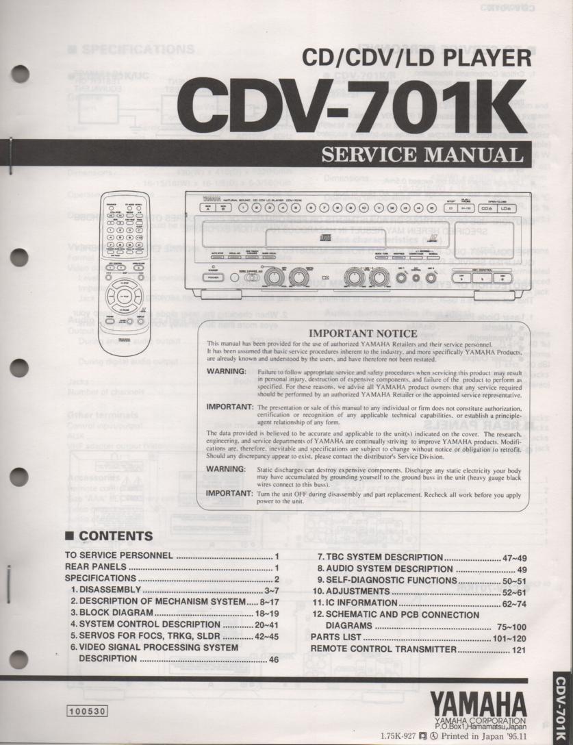 CDV-701K CD CDV Laser Disc Player Service Manual