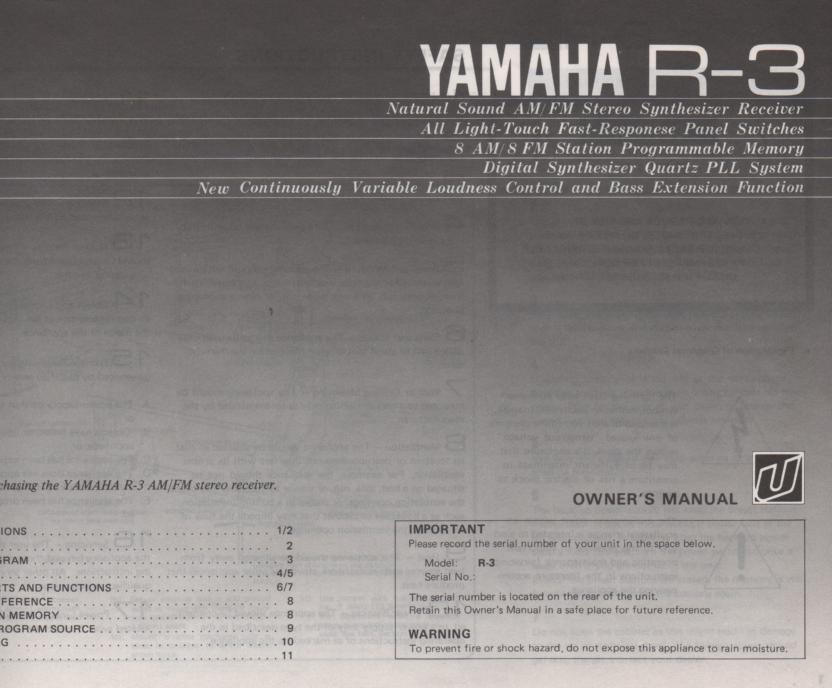 R-3 Receiver Owners Manual  YAMAHA