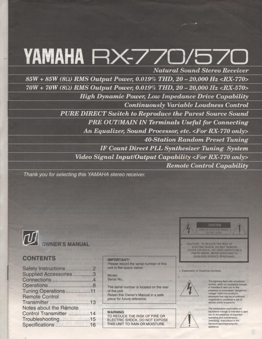 RX-770 Owners Manual  YAMAHA
