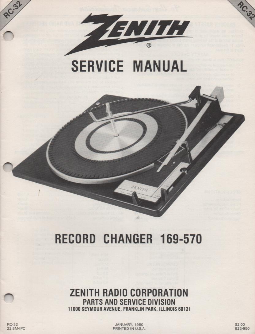 169-570 Turntable Service Manual RC-32  Zenith