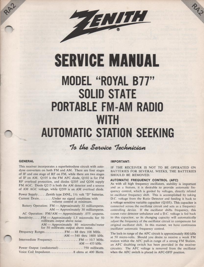 B77 Royal B77 AM FM Radio Service Manual RA2