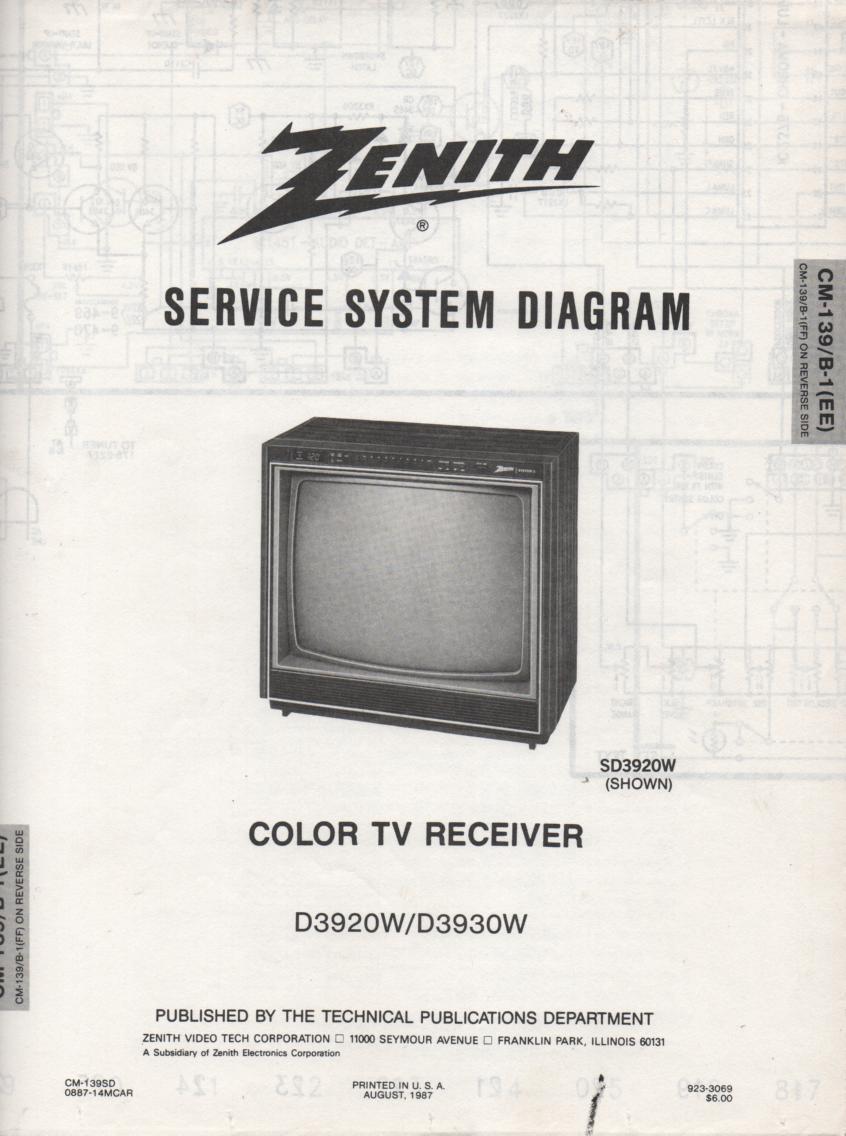 D3920W D3930W TV Service Diagram CM-139 B-1 EE FF Chassis Television Service Information with Schematics