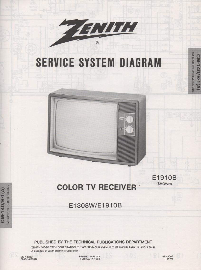 E1308W E1910B TV Service Diagram CM-140 B-1 A B Chassis Television Service Information With Schematics