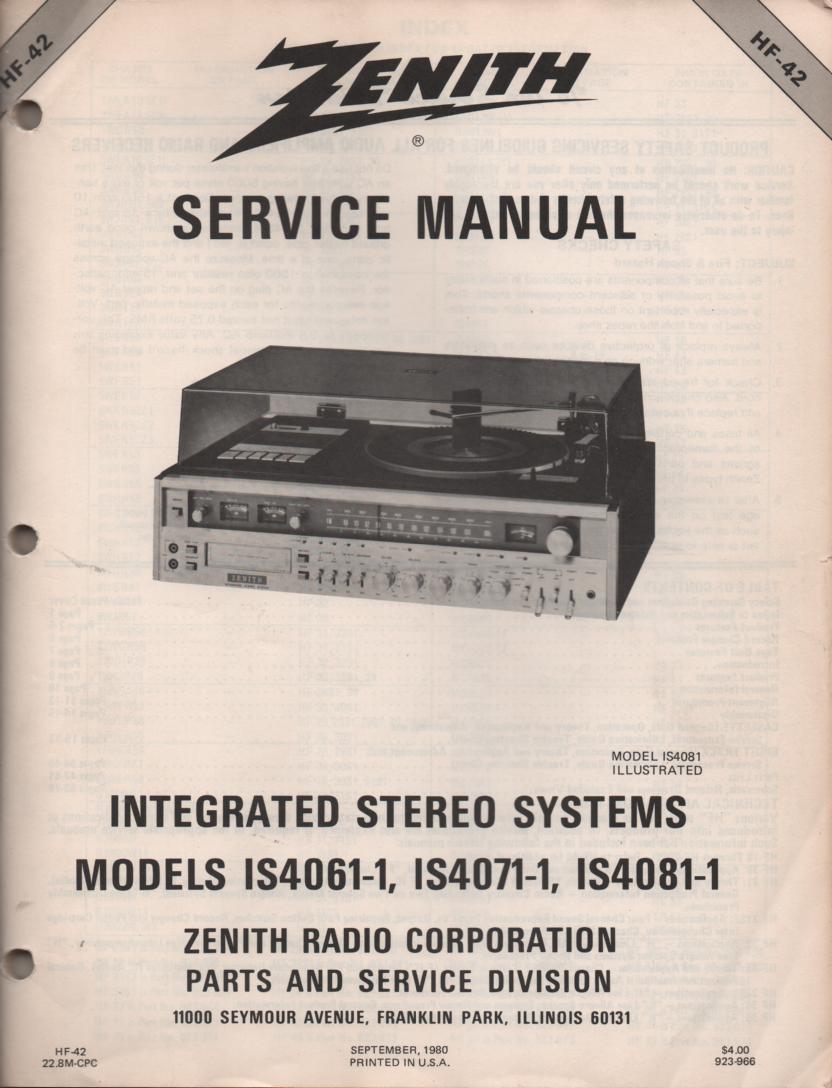 IS4060-1 IS4070-1 IS4080-1 Stereo System Service Manual HF42