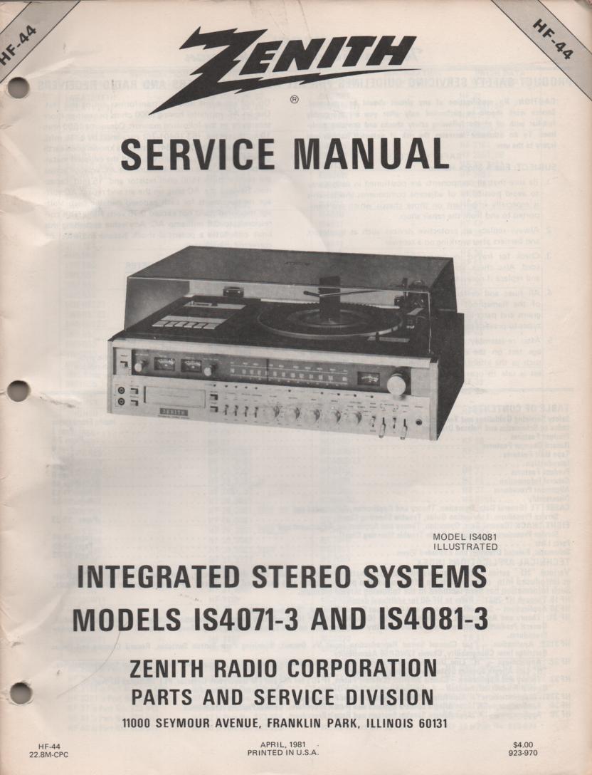 IS4071-3 IS4081-3 Stereo System Service Manual HF44