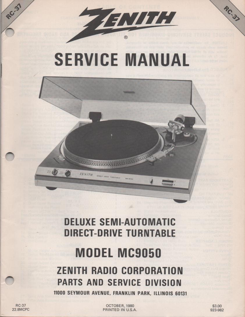 MC9050 Turntable Service Manual RC-37  Zenith