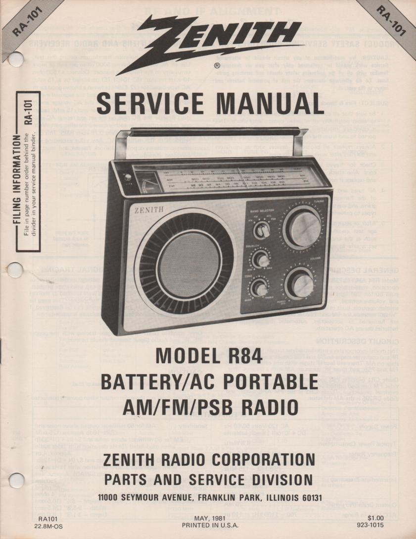 R84 AM FM Public Safety Radio Service Manual RA101