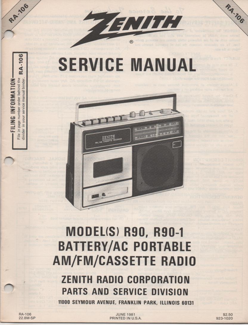 R90 R90-1 AM FM Radio Cassette Service Manual RA106