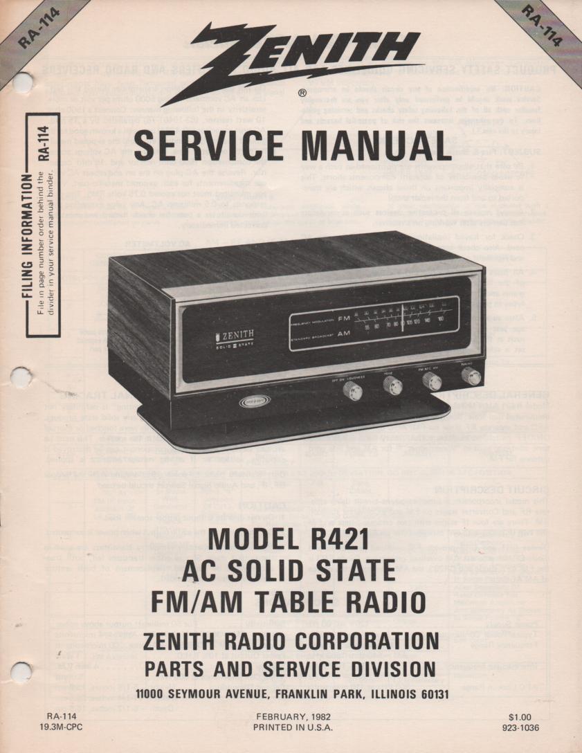R421 AM FM Table Radio Service Manual RA114