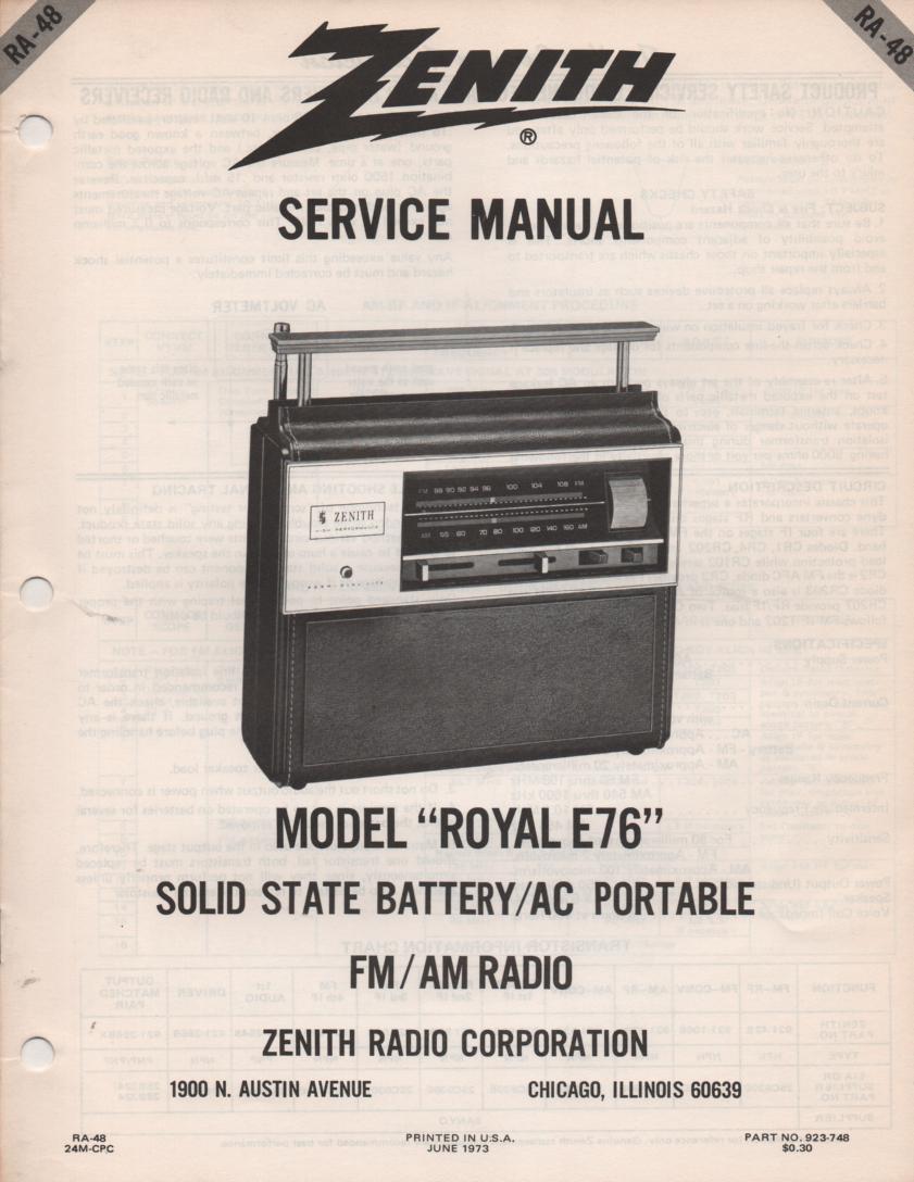 E76 Royal E76 Portable Radio Service Manual RA48