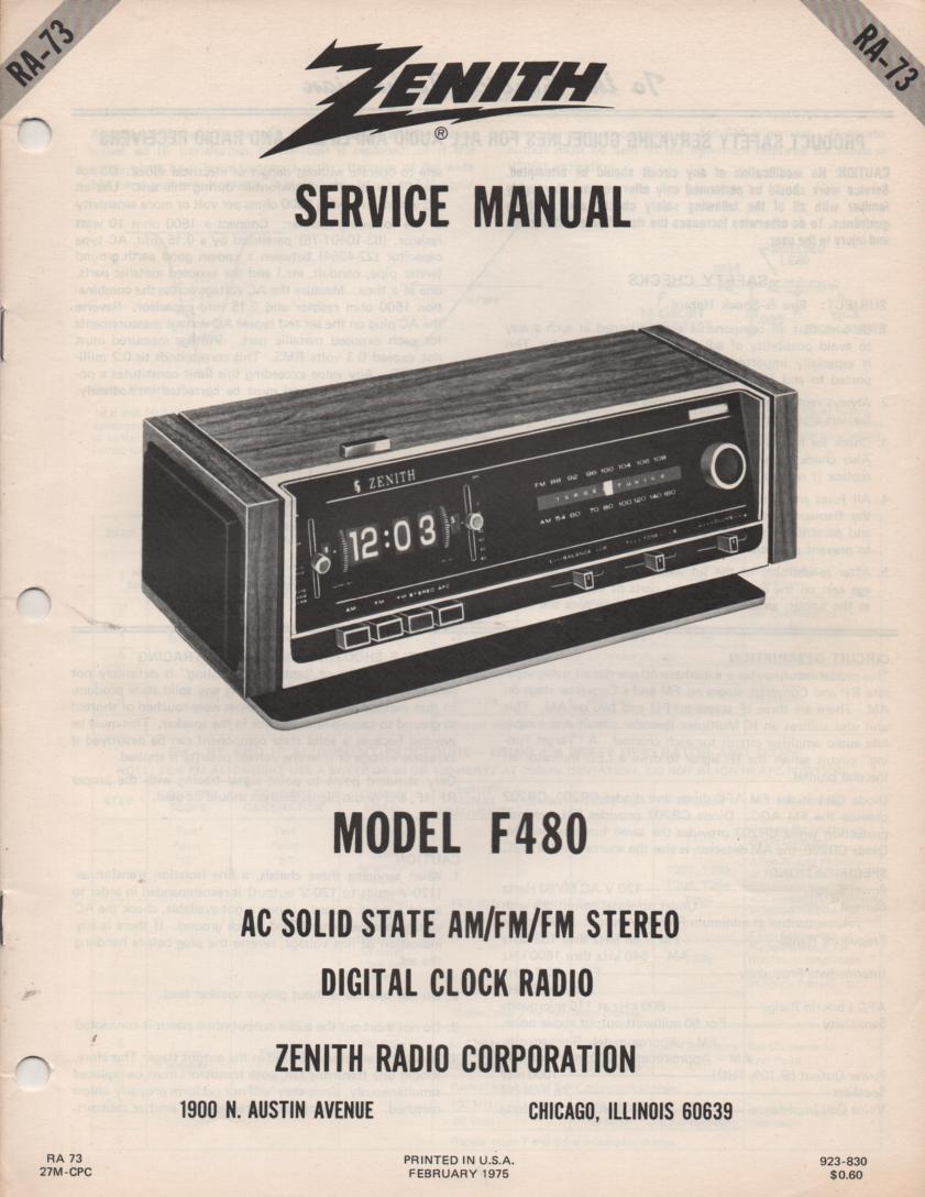 F480 AM FM Clock Radio Service Manual RA73