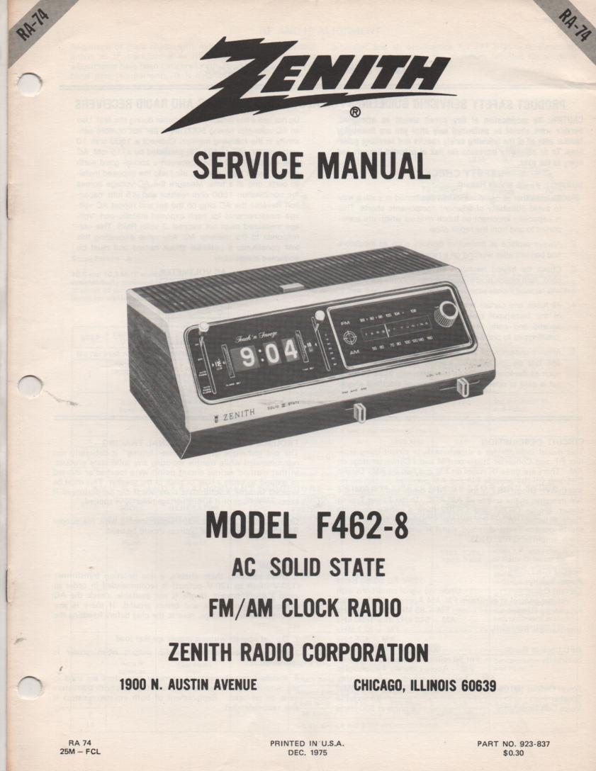 F462-8 AM FM Clock Radio Service Manual RA74