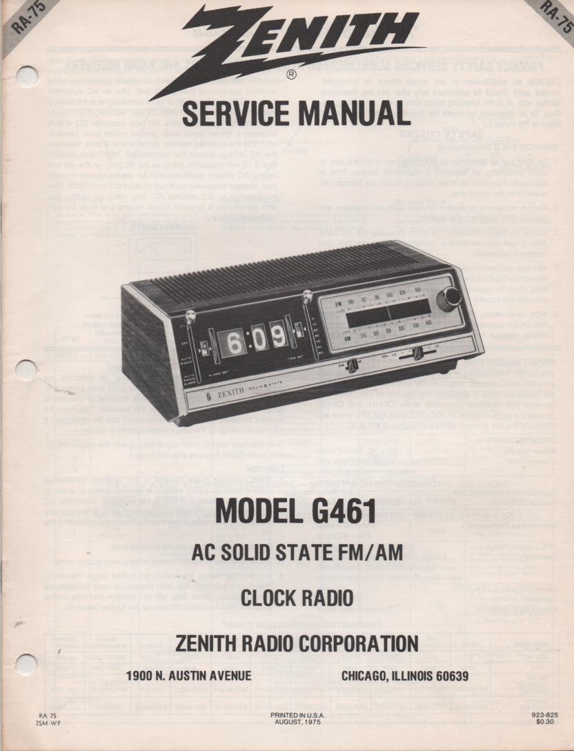 G461 AM FM Clock Radio Service Manual RA75