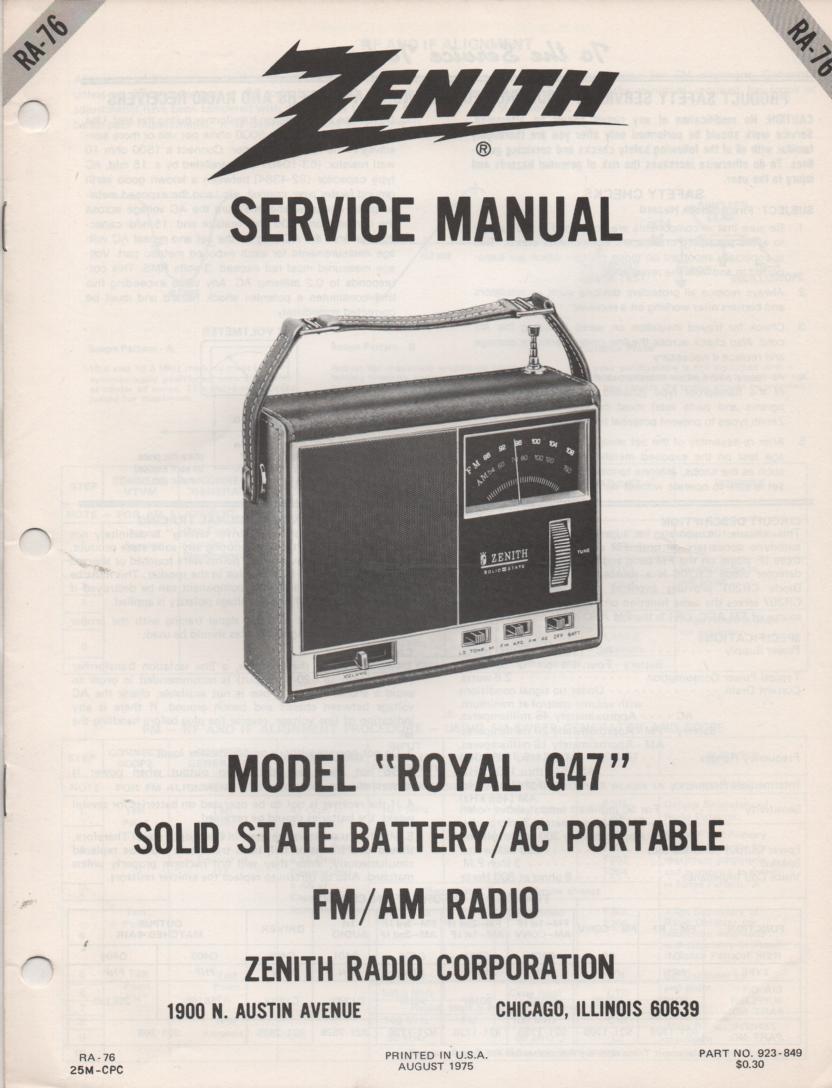 G47 Royal G47 AM FM Clock Radio Service Manual RA76