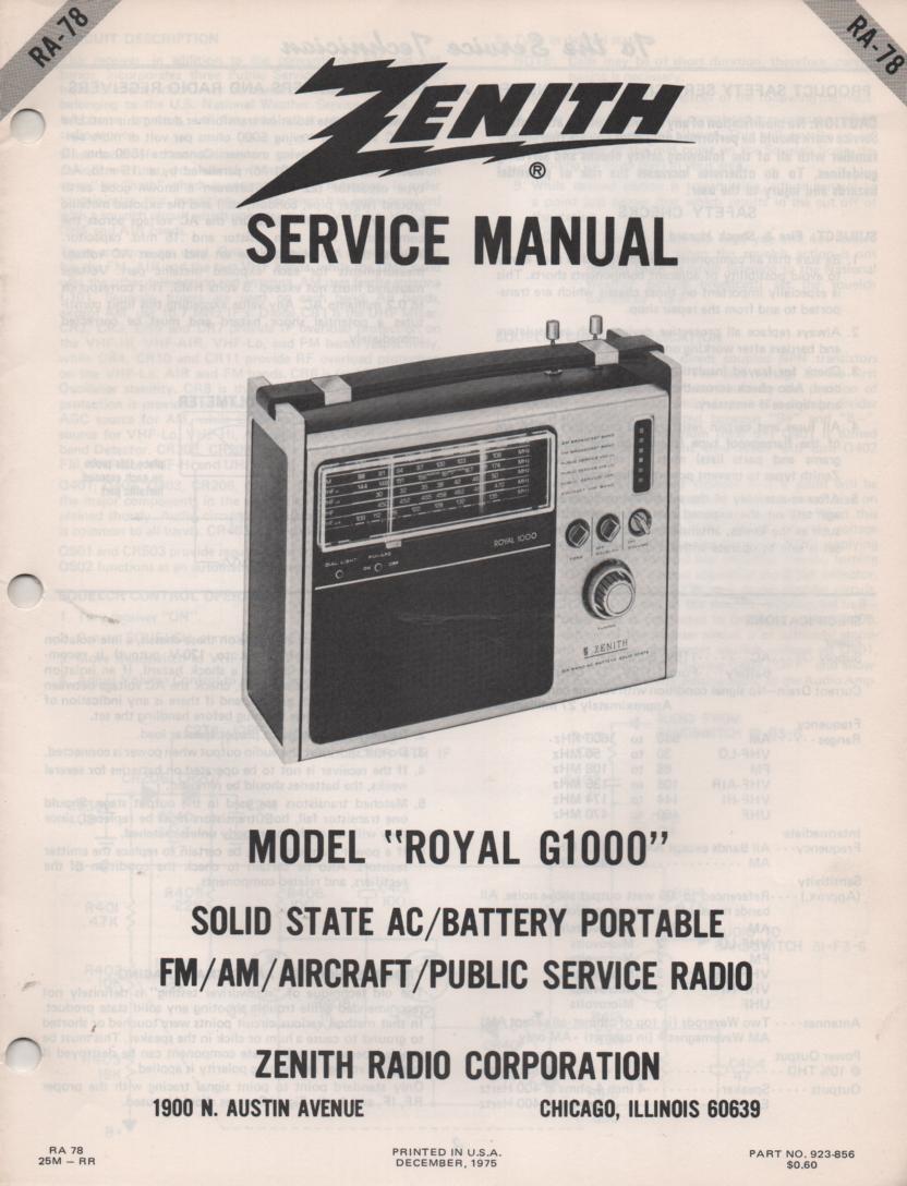 G1000 Royal G1000 Multi-Band Radio Service Manual RA78  Zenith