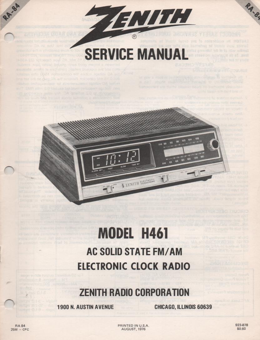 H461 AM FM Table Radio Service Manual RA84