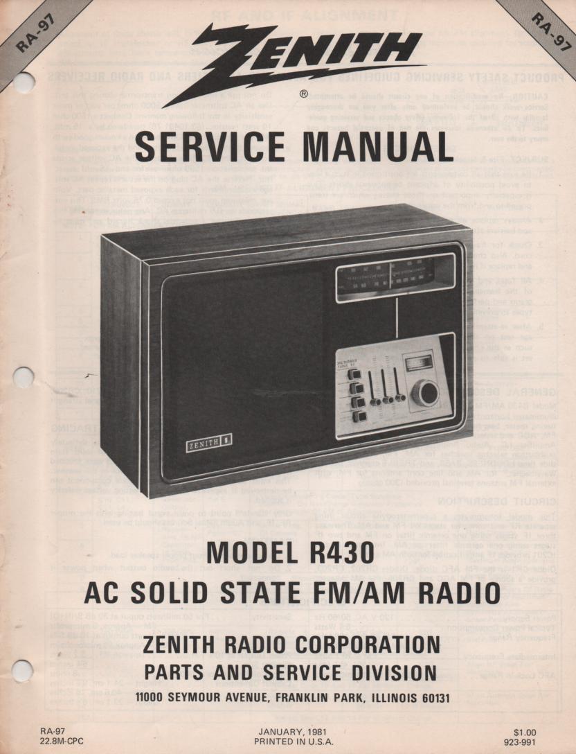 R430 AM FM Table Radio Service Manual RA97