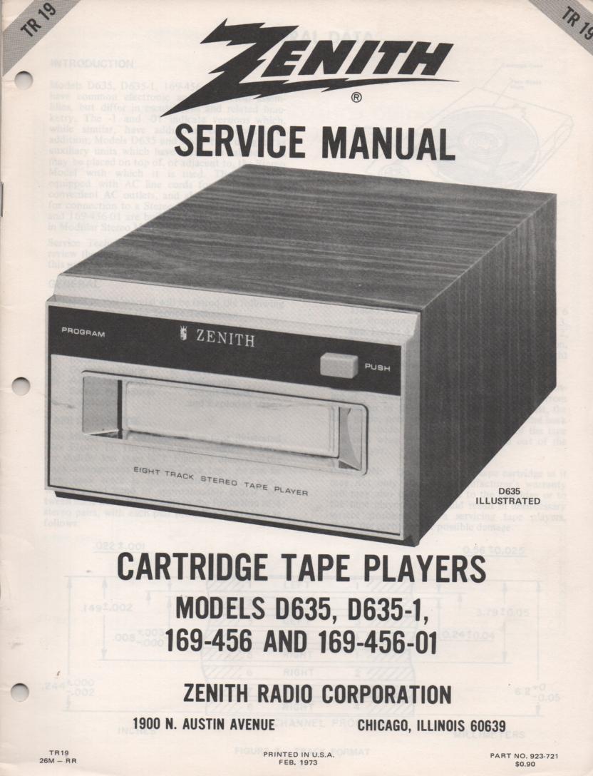 169-456 169-456-01 D635 D635-1  8-Track Tape Player Service Manual TR19