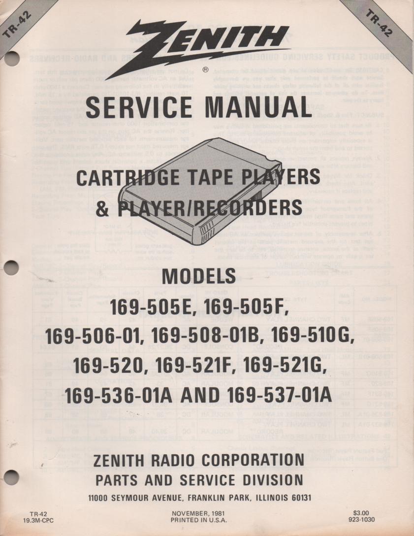 169-505E 169-505F 169-506-01 8-Track Player Recorder Service Manual TR42
