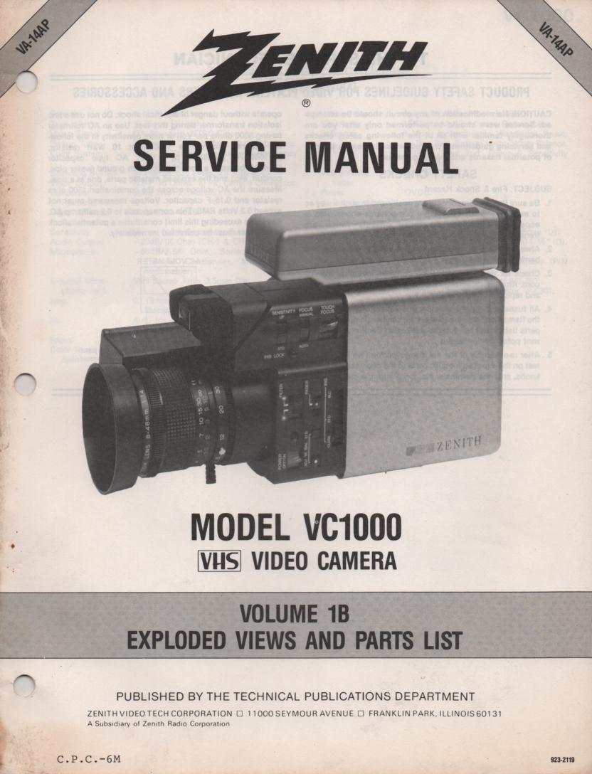 VC1000 Camcorder Exploded Views and Parts Service Manual VA14P..