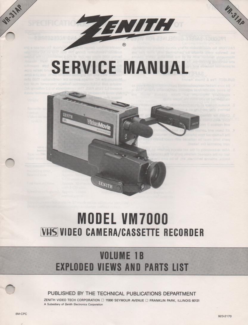 VM7000 Camcorder Exploded Views and Part List Service Manual VR31AP