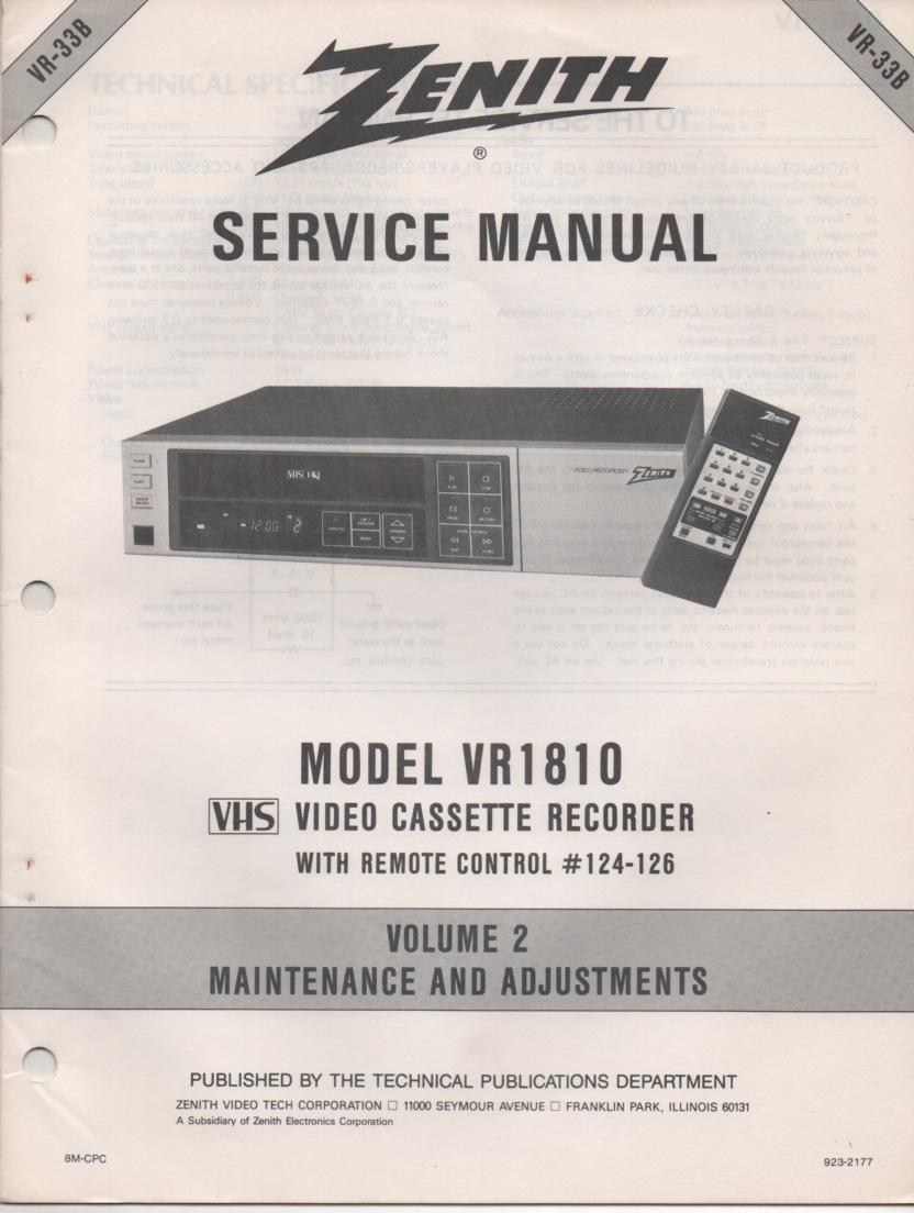 VR1810 VCR Alignment Service Manual VR33B  
