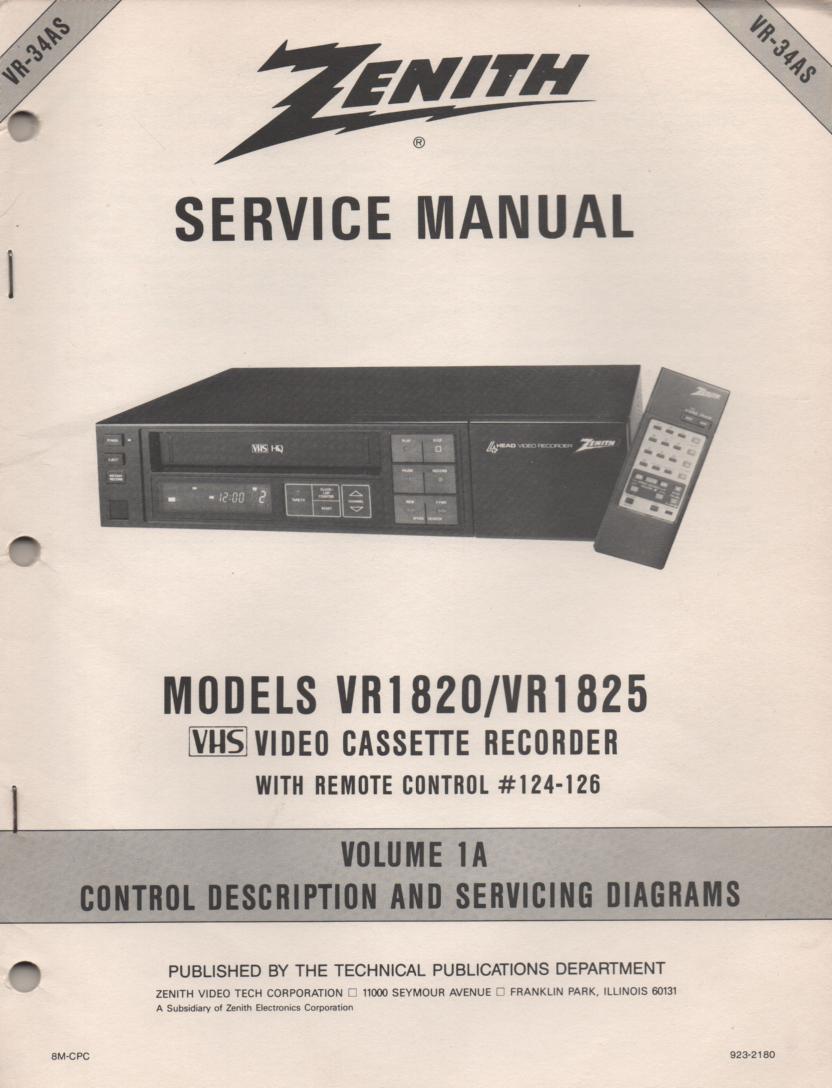 VR1820 VR1825 VCR Control Descriptions Service Diagram Manual VR34AS  