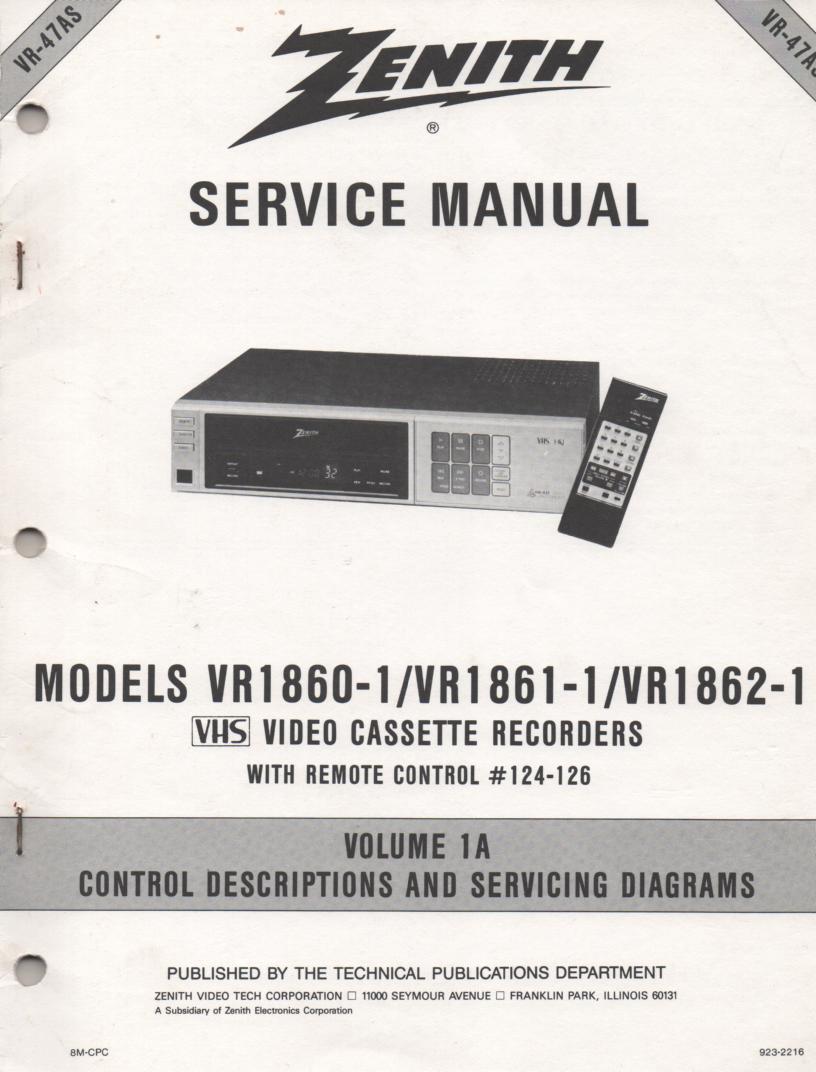 VR1860-1 VR1861-1 VR1862-1 VCR Control Descriptions Service Diagram Manual VR47AS  
