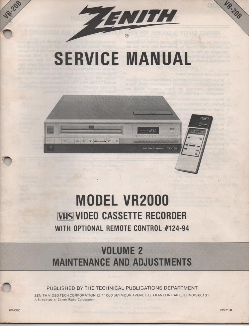 VR2000 VCR Alignment Service Manual VR20B  