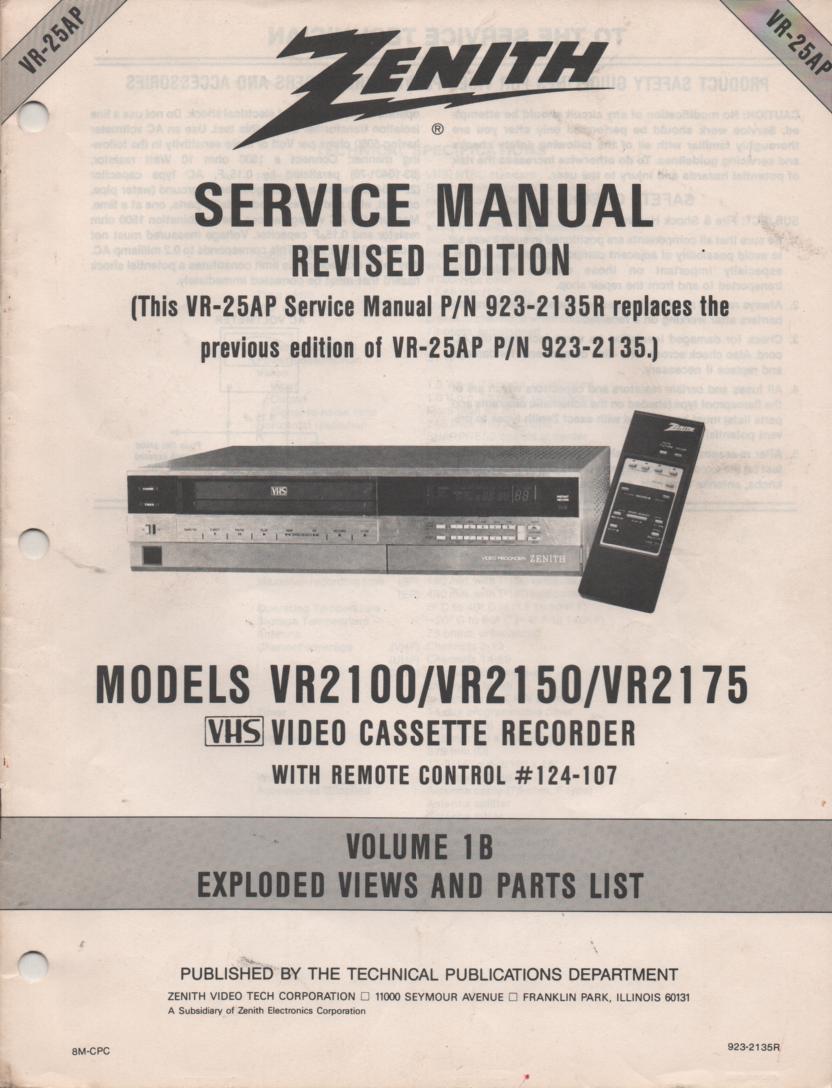 VR2100 VR2150 VR2175 VCR Exploded Views and Parts Service Manual VR25B