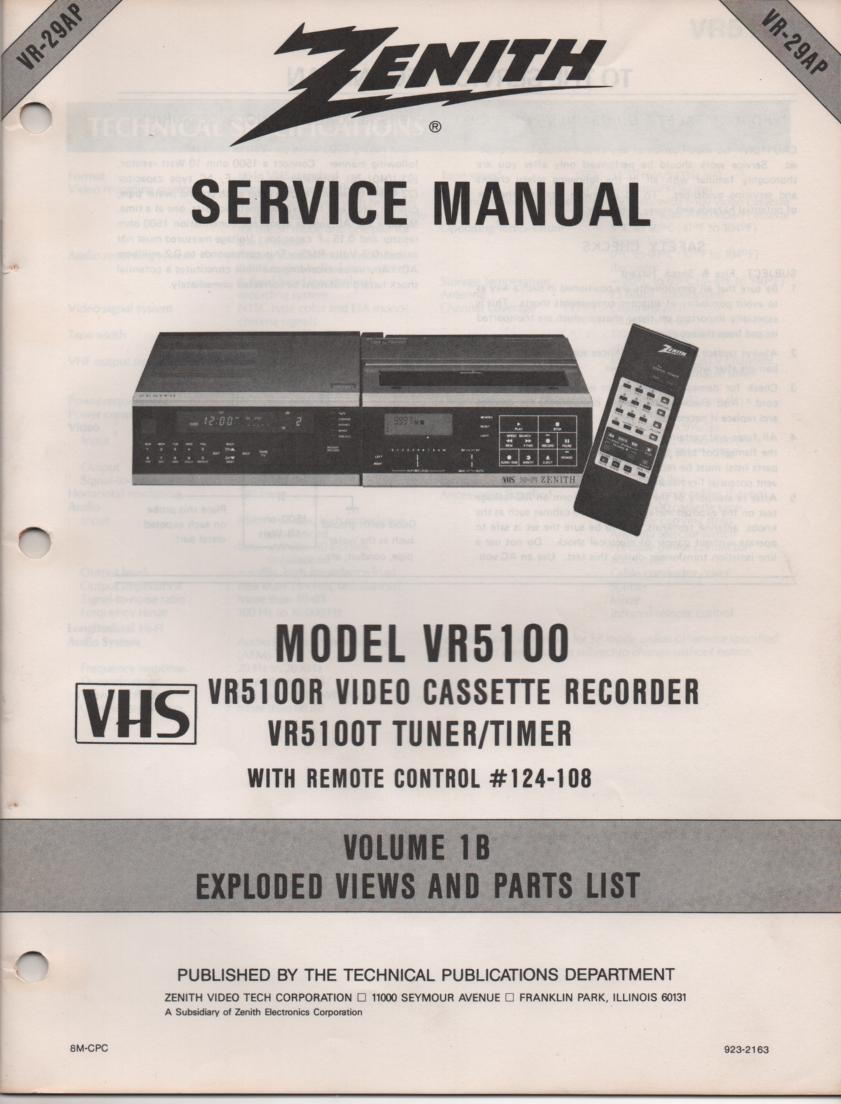 VR5100 VCR Exploded Views and Parts Service Manual VR29AP  