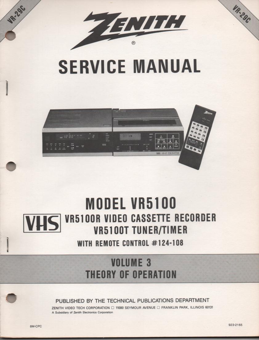 VR5100 VCR Theory of Operation Technical Service Manual VR29C  This is not an owners manual..